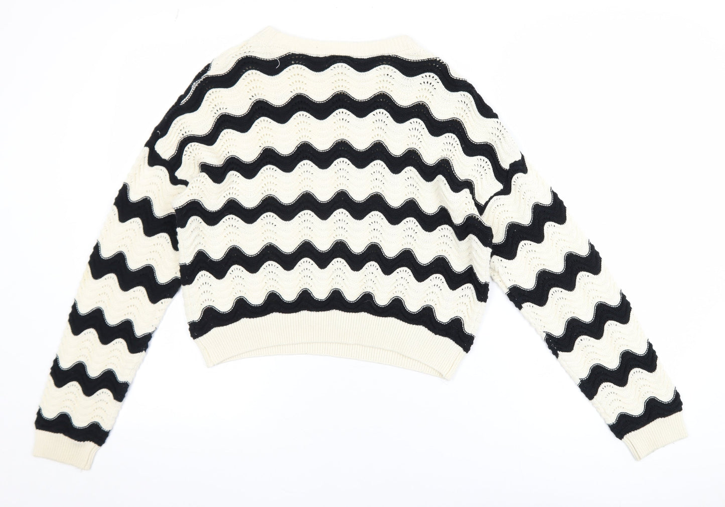 Primark Girls Black & Beige Striped Knit Jumper 12-13 Years Cotton Pullover