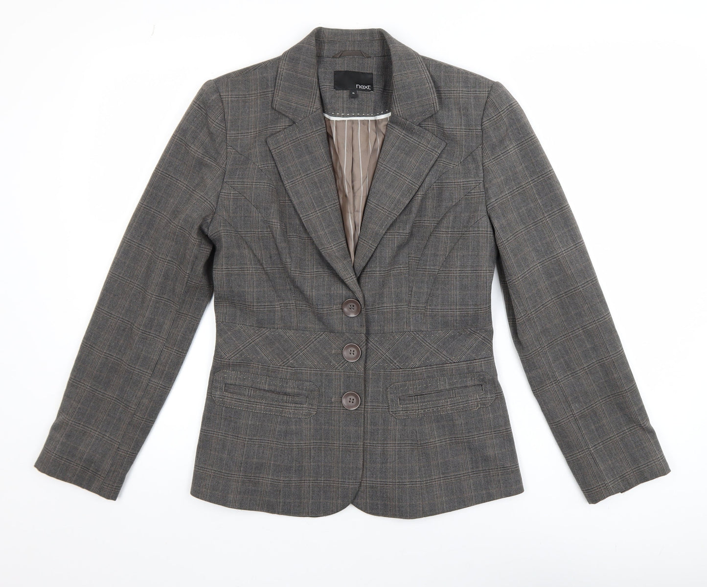 Next Women's Grey Check Tailored Blazer Size 8L Single Breasted