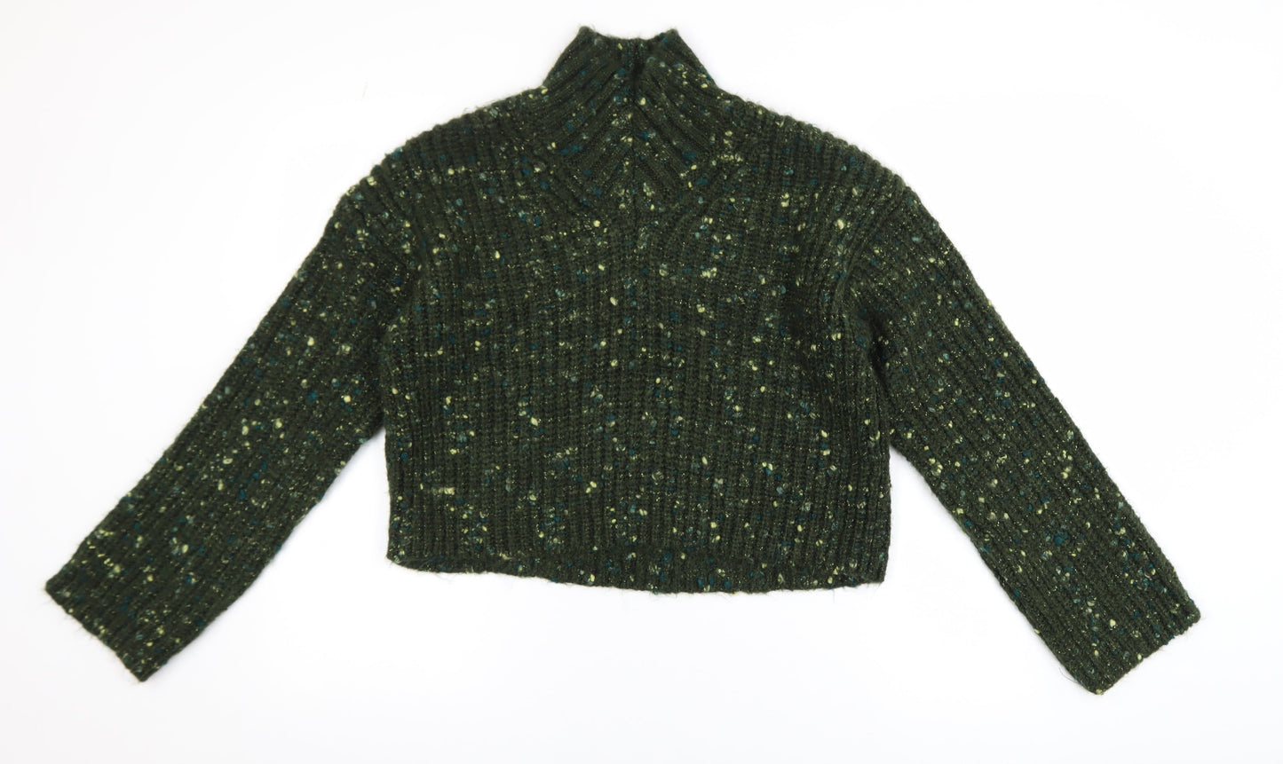 Next Womens Green Chunky Mock Neck Long Sleeve Pullover Jumper XS