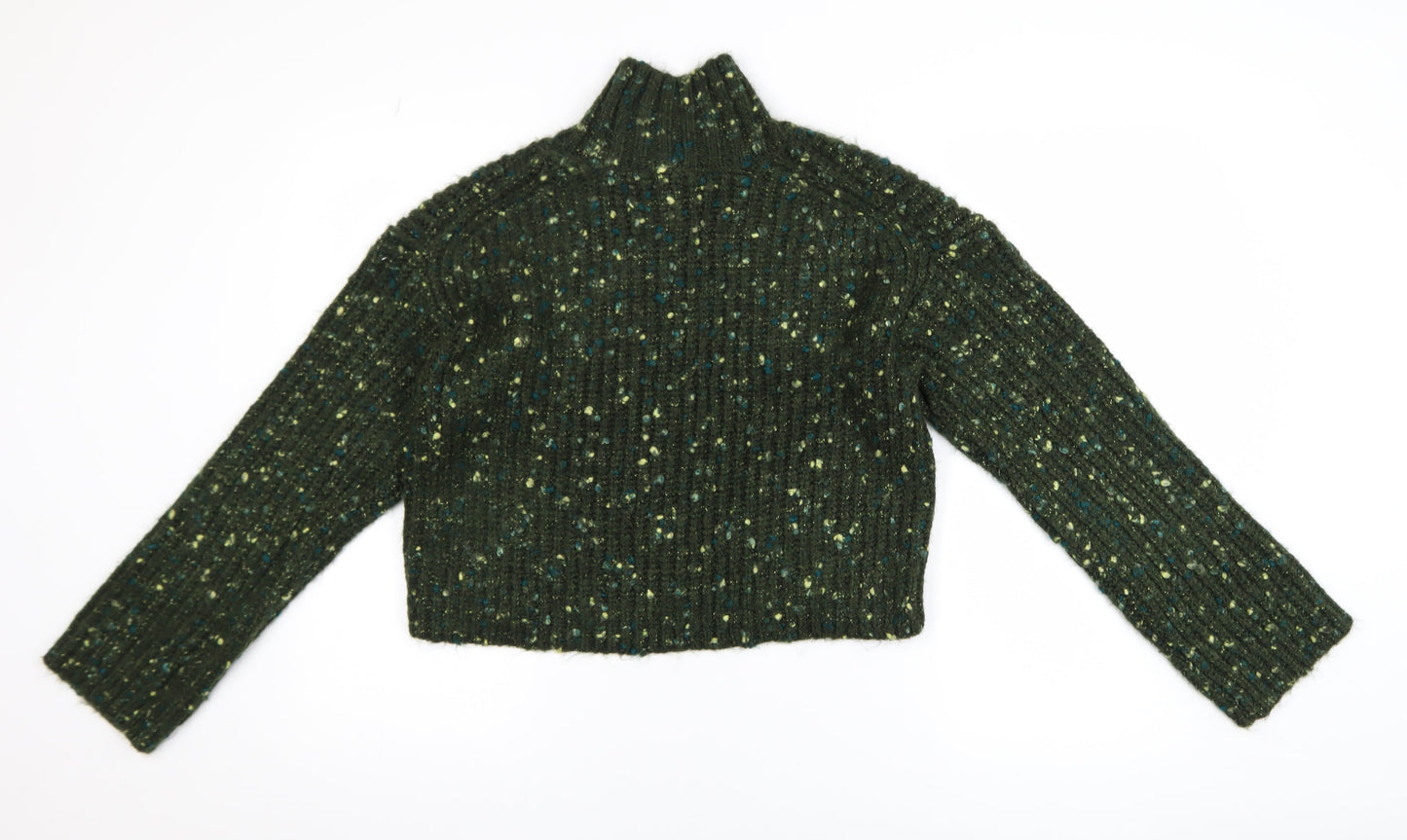 Next Womens Green Chunky Mock Neck Long Sleeve Pullover Jumper XS