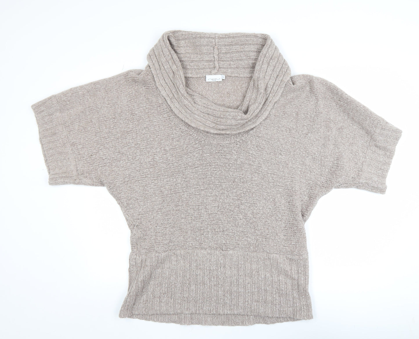 New Look Women’s Beige Cowl Neck Short Sleeve Chunky Knit Jumper Size 18