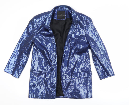 River Island Women's Blue Sequin Tuxedo Blazer Size 10 Party Jacket