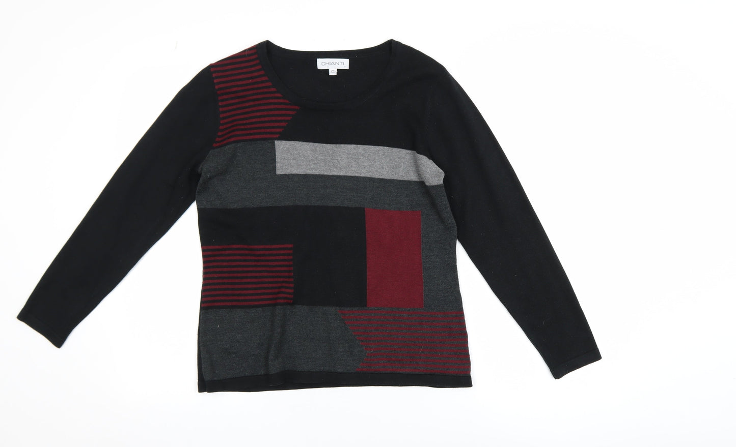 Chianti Men’s Black Geometric Knit Pullover Jumper Size S