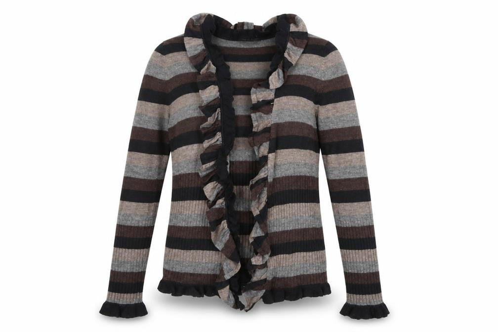 Marks and Spencer Women’s Brown Stripe Ruffle Knit Cardigan UK 12