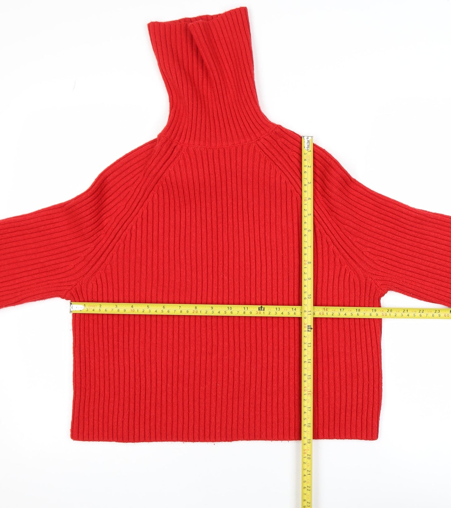 H&M Womens Red Roll Neck Ribbed Knit Jumper Size S