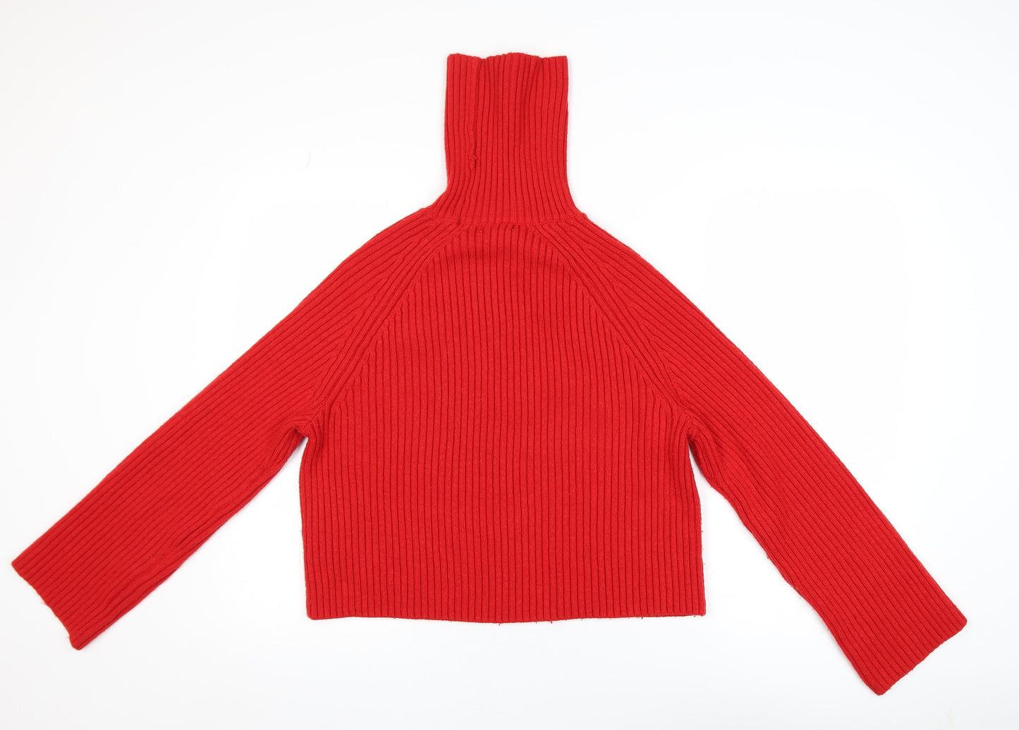 H&M Womens Red Roll Neck Ribbed Knit Jumper Size S