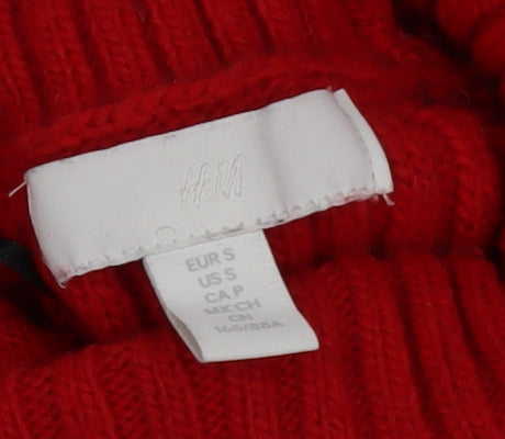 H&M Womens Red Roll Neck Ribbed Knit Jumper Size S