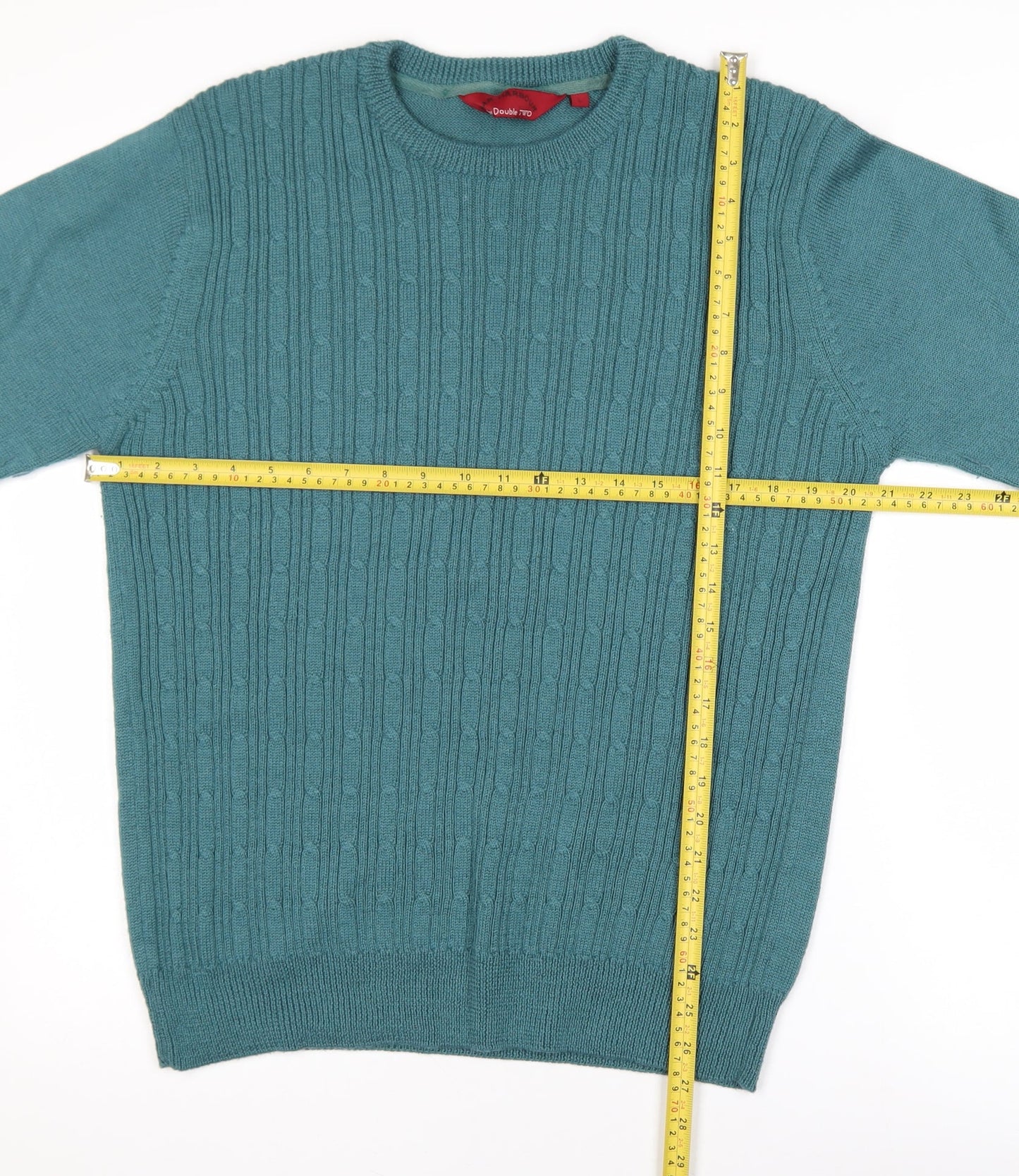 Bar Harbour by Double Two Mens Green L Cable-Knit Wool Blend Jumper