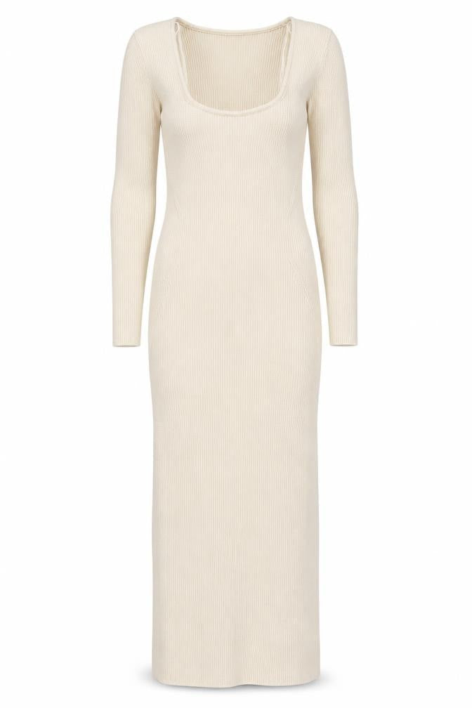 Stradivarius Women’s Beige Ribbed Knit Bodycon Midi Dress Size 10