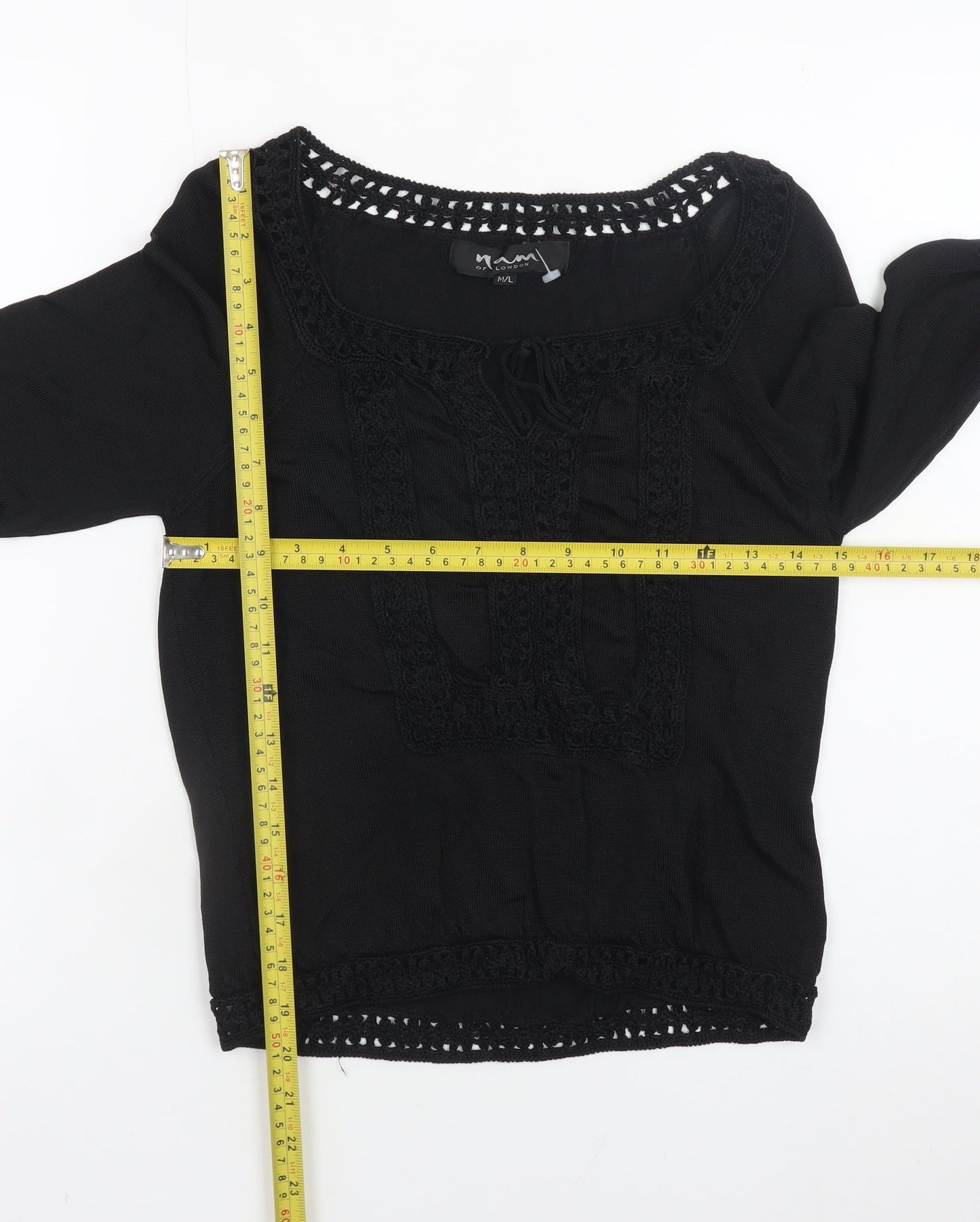 Nam of London Women's Black Crochet Knit Pullover Jumper M/L