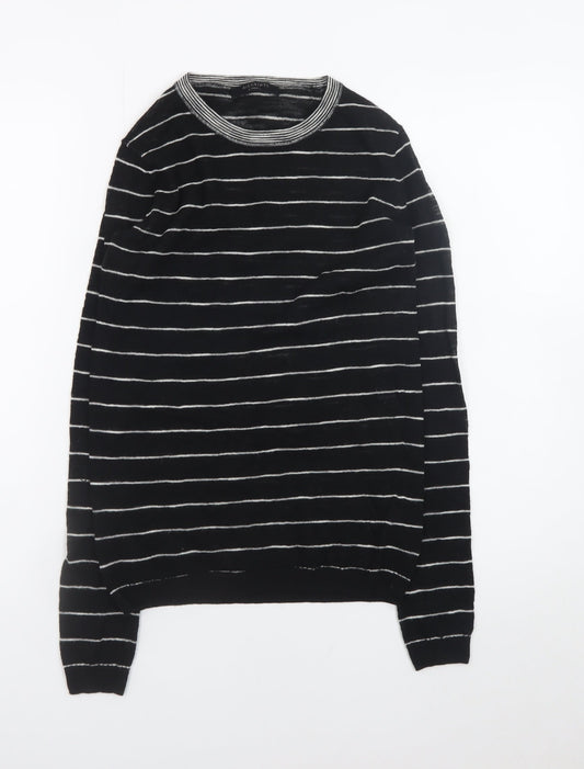 AllSaints Womens Black Striped Crew Neck Long Sleeve Knit Top XS