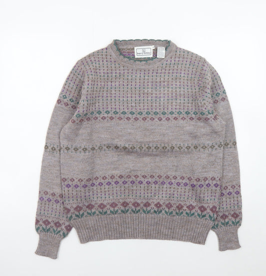 Barry Ashley Women's Beige Fair Isle Wool Blend Jumper Size 14