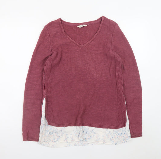 FatFace Women Pink V-Neck Knit Long Sleeve Pullover Jumper Size 8