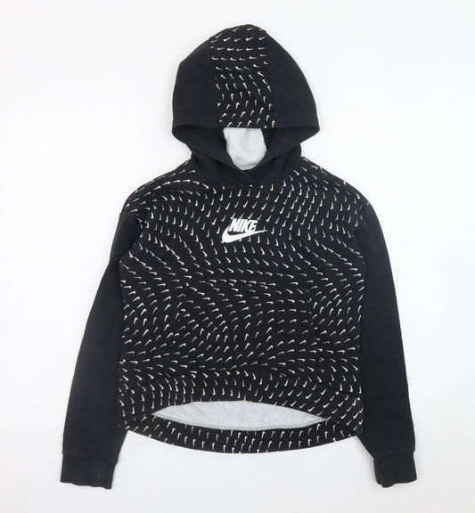 Nike Boys Black Pullover Hoodie L 146cm Graphic Print Sportswear