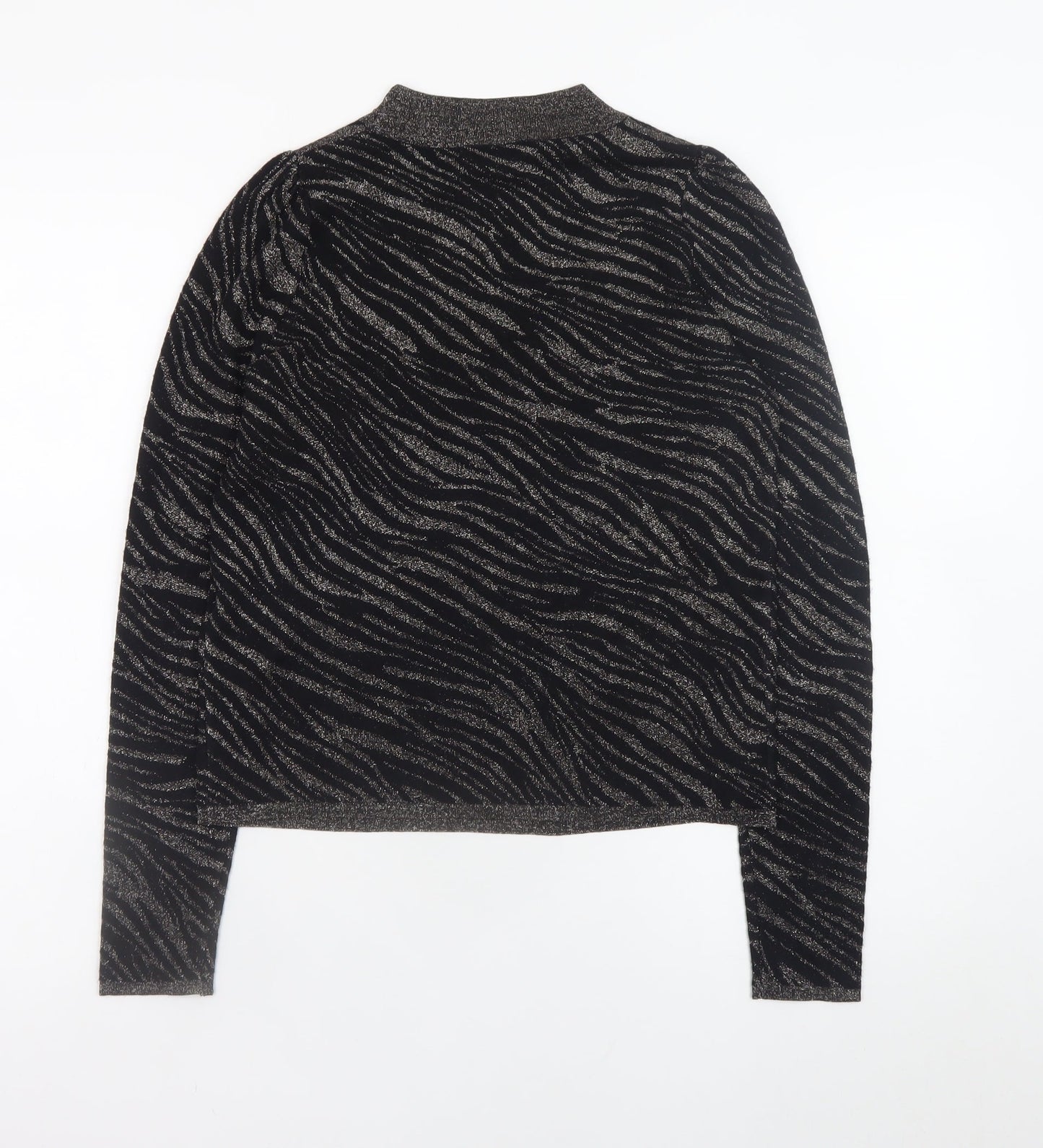 Warehouse Women's Black Metallic Animal Print High Neck Jumper Size 6