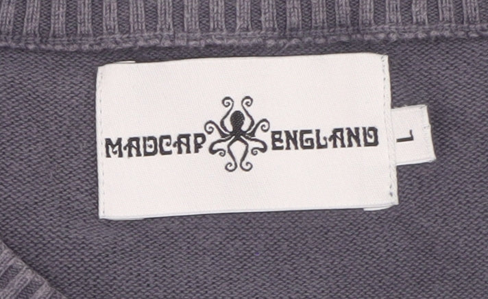 Madcap England Men's Grey Green Striped Cotton Pullover Jumper L