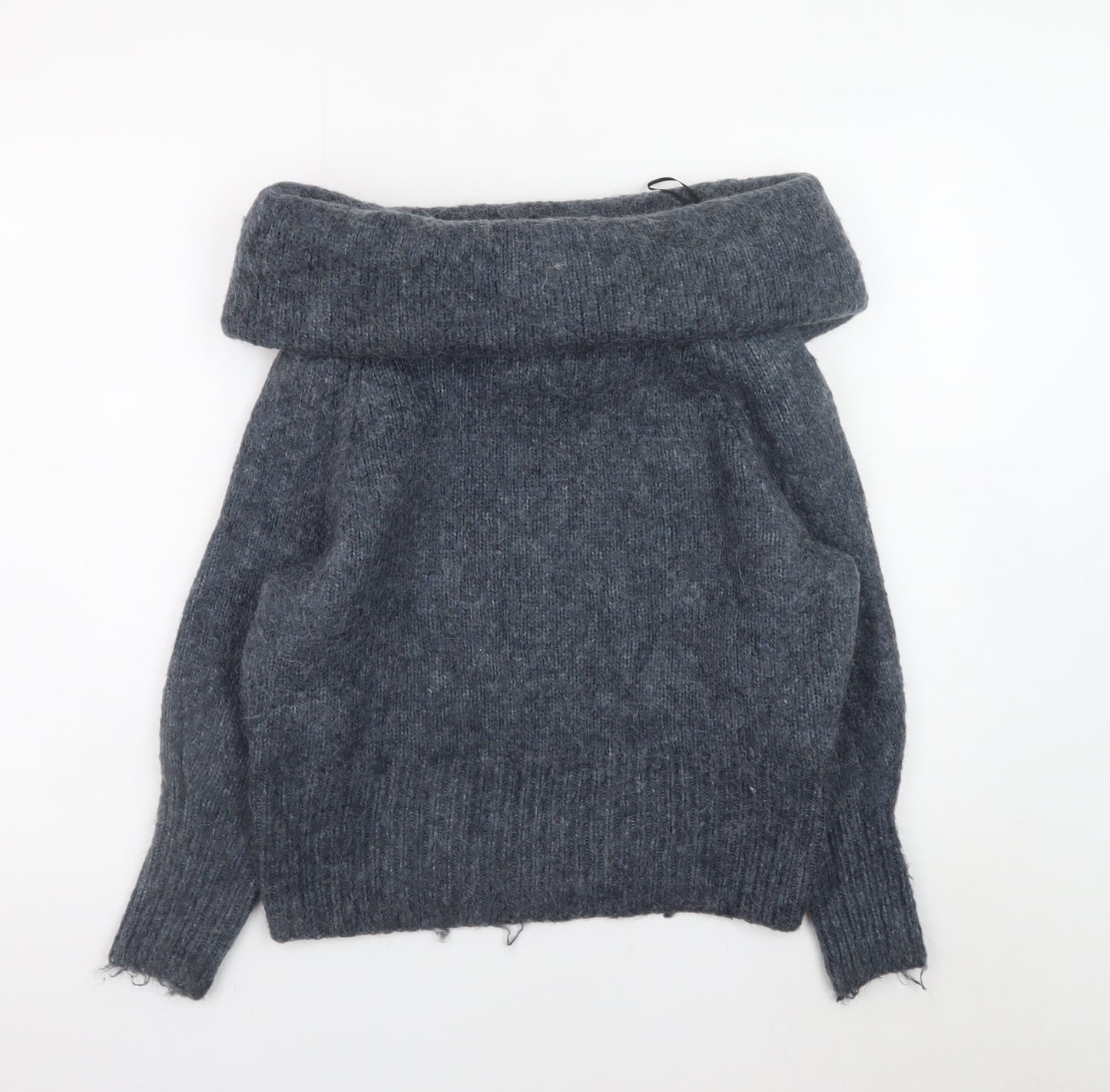 H&M Womens Grey Cowl Neck Chunky-Knit Pullover Jumper Size S