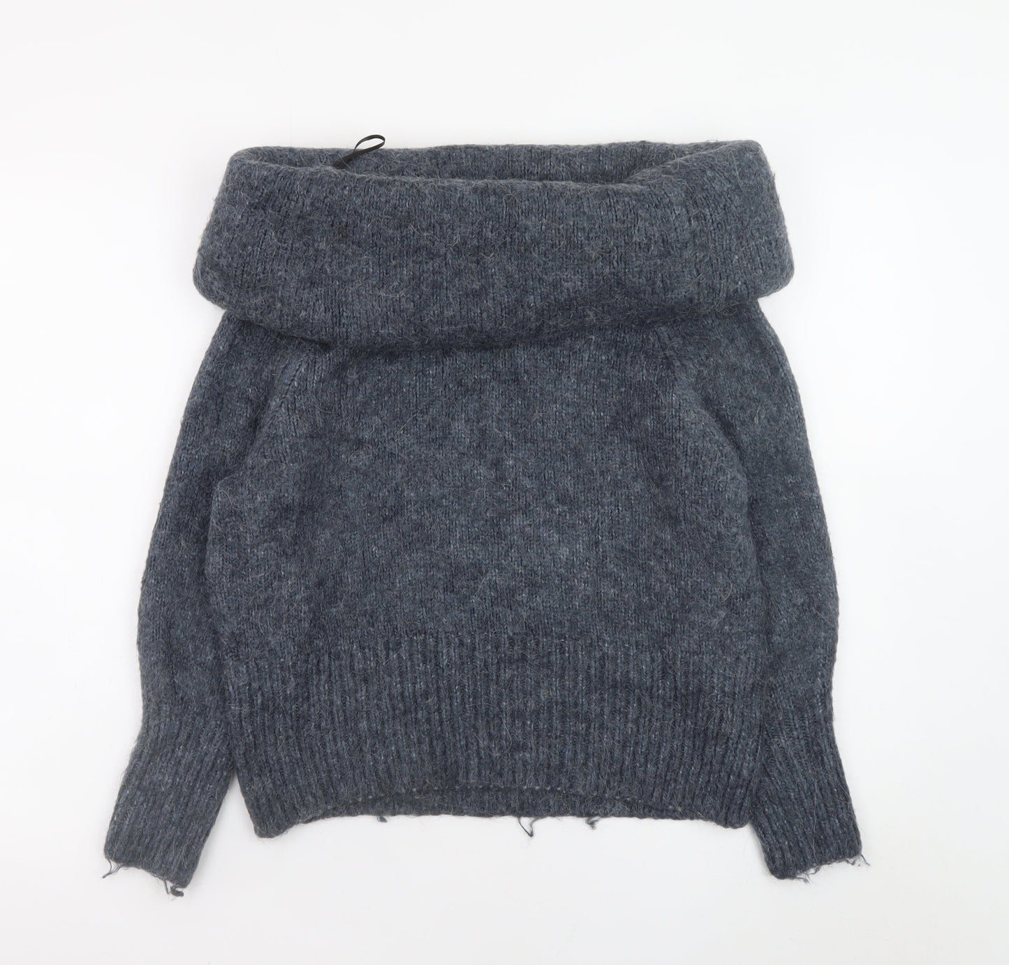 H&M Womens Grey Cowl Neck Chunky-Knit Pullover Jumper Size S