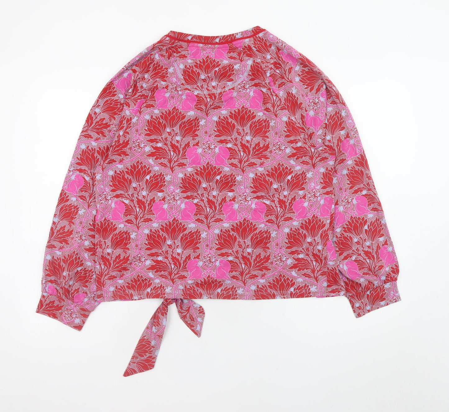 Night Owl Women's Red Floral Cropped Jersey Blouse M