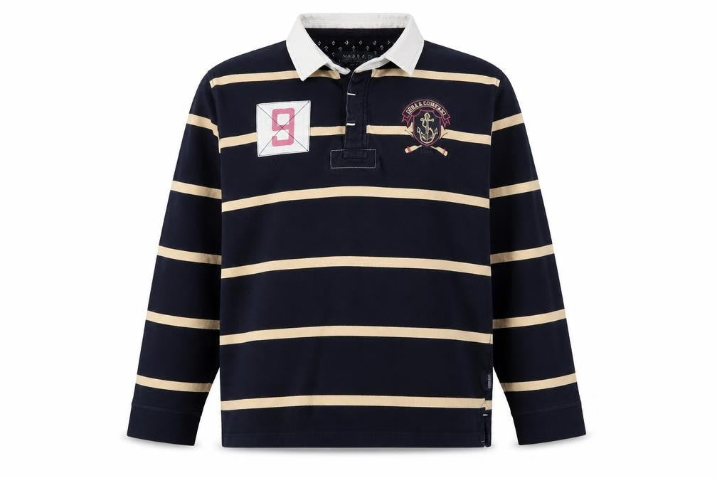 Quba & Co Men's Blue Striped Button-Up Rugby Shirt 2XL Long Sleeve Cotton