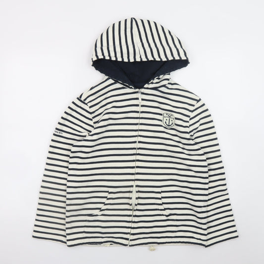 Les Trois Mats Women’s Navy Stripe Full Zip Hoodie Size M Cotton Nautical