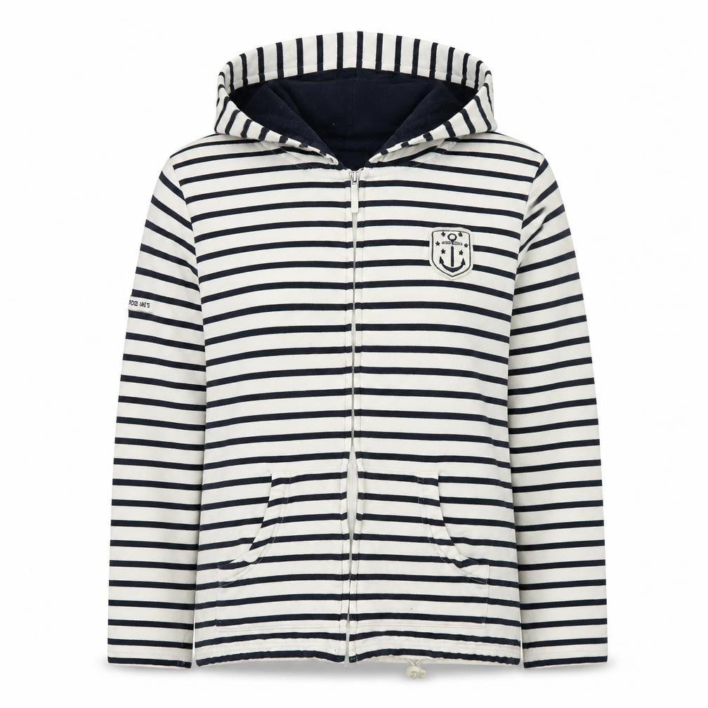 Les Trois Mats Women’s Navy Stripe Full Zip Hoodie Size M Cotton Nautical