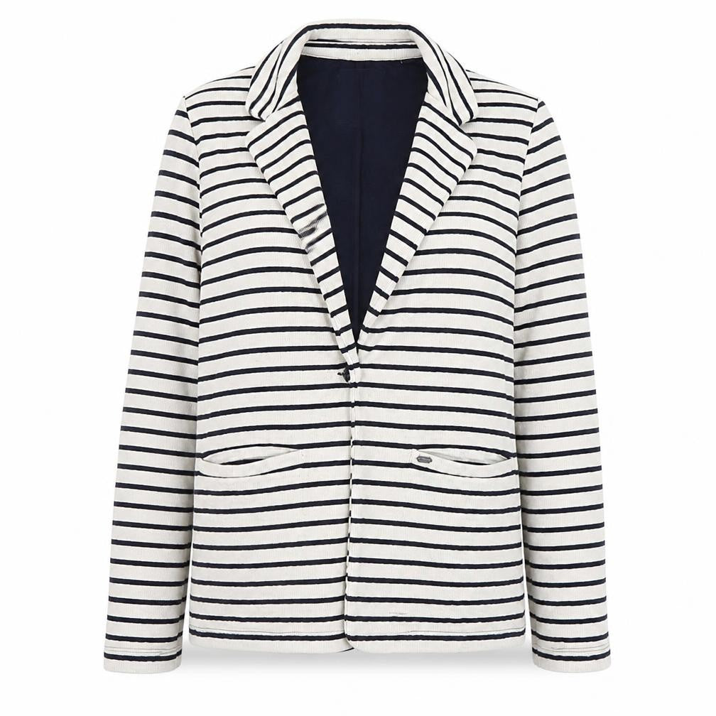 Superdry Womens White Striped Knit Cardigan L Collared Long Sleeve