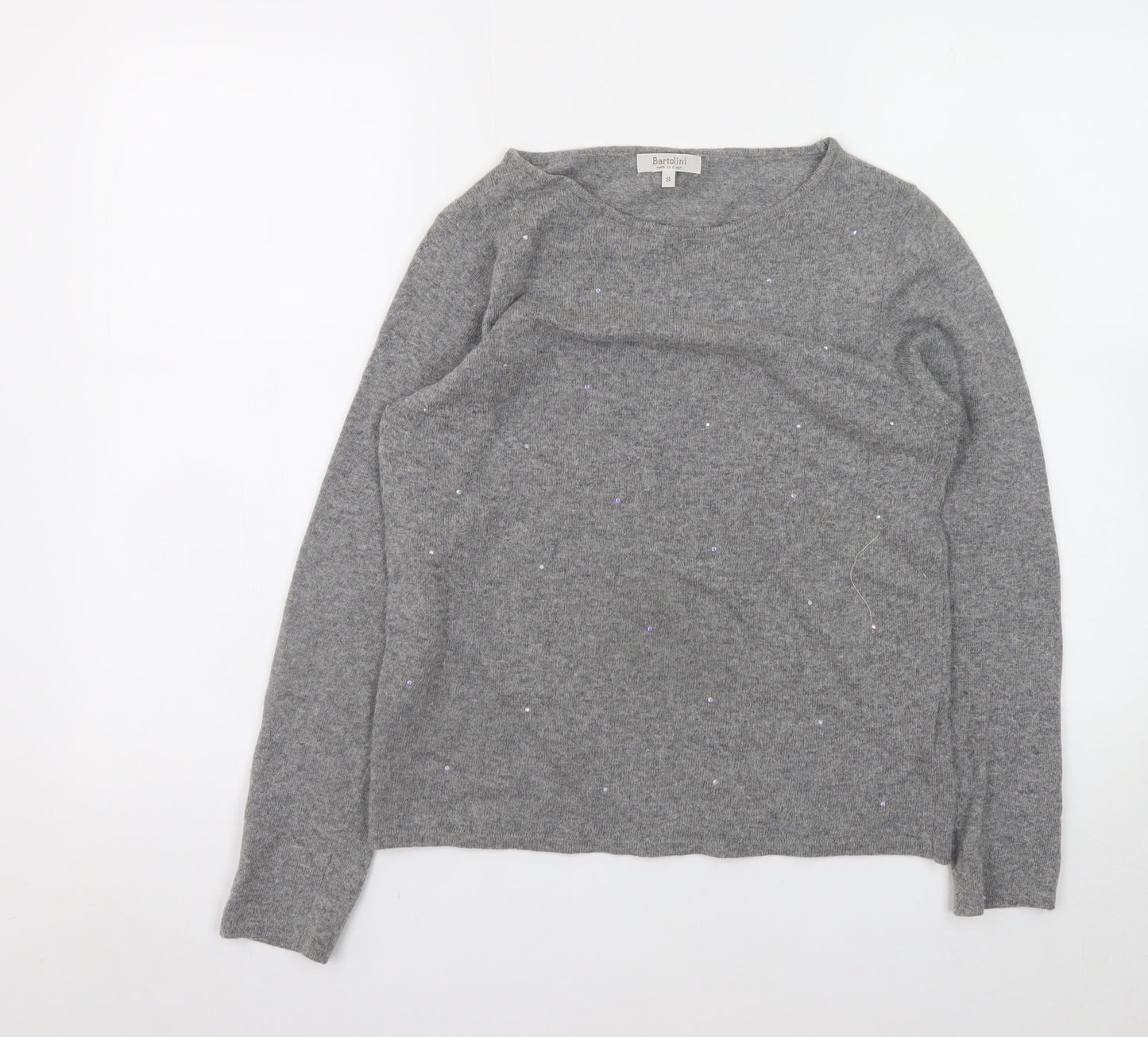 Bartolini Womens Grey Merino Wool Blend Beaded Pullover Jumper Size S