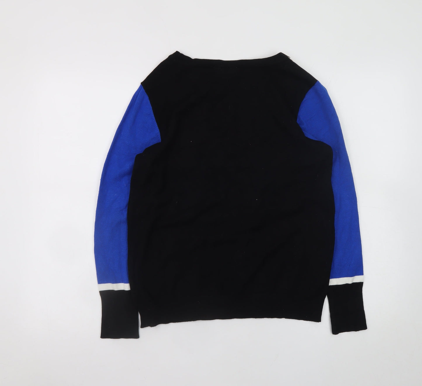 Wallis Women Blue Black Petite Size 14 Zip Shoulder Jumper