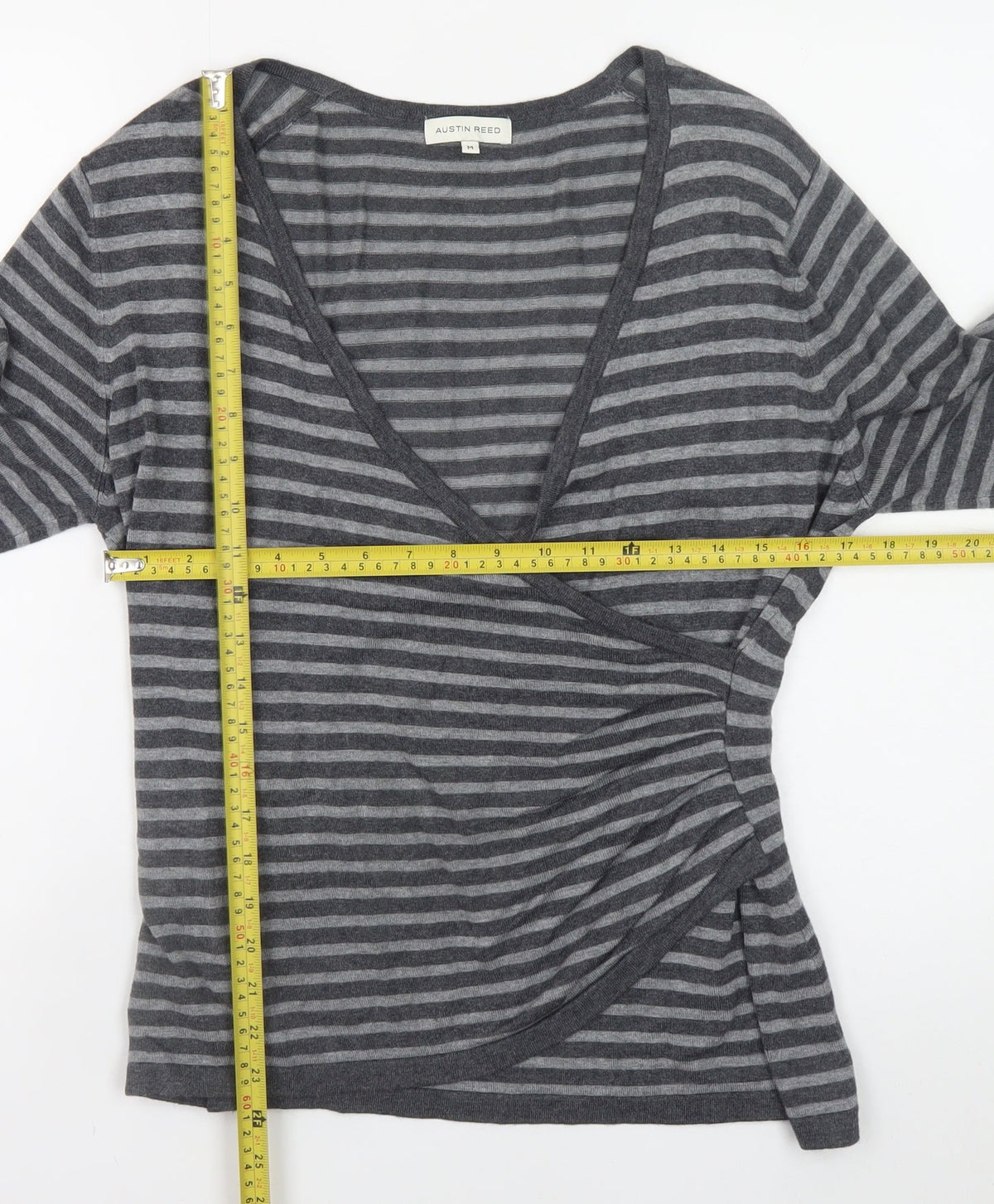 Austin Reed Women’s Grey Striped Wrap Knit Jumper Medium