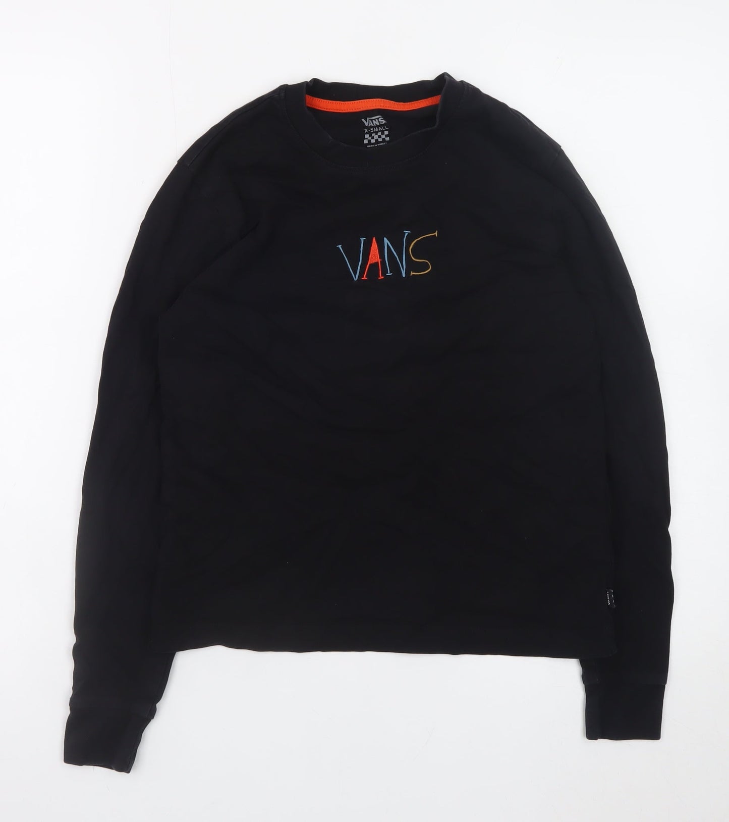 Vans Boys Black Long Sleeve Crew Neck Graphic T-Shirt XS Cotton