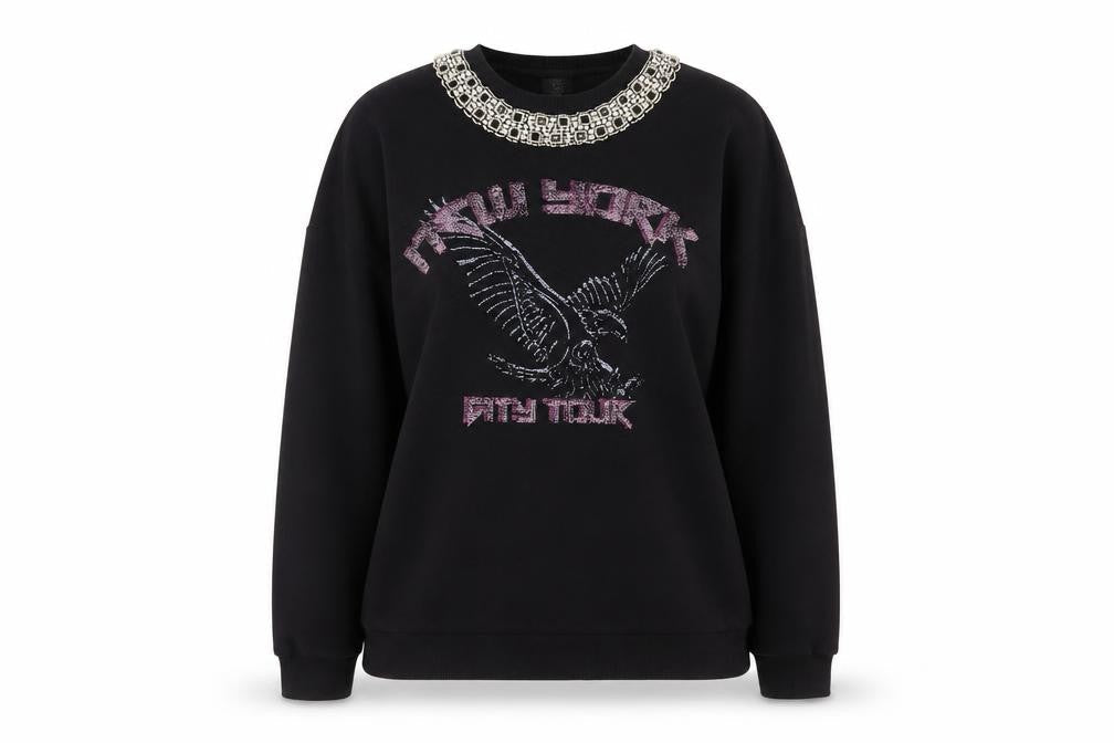 River Island Women Black Size 8 Embellished Eagle Sweatshirt