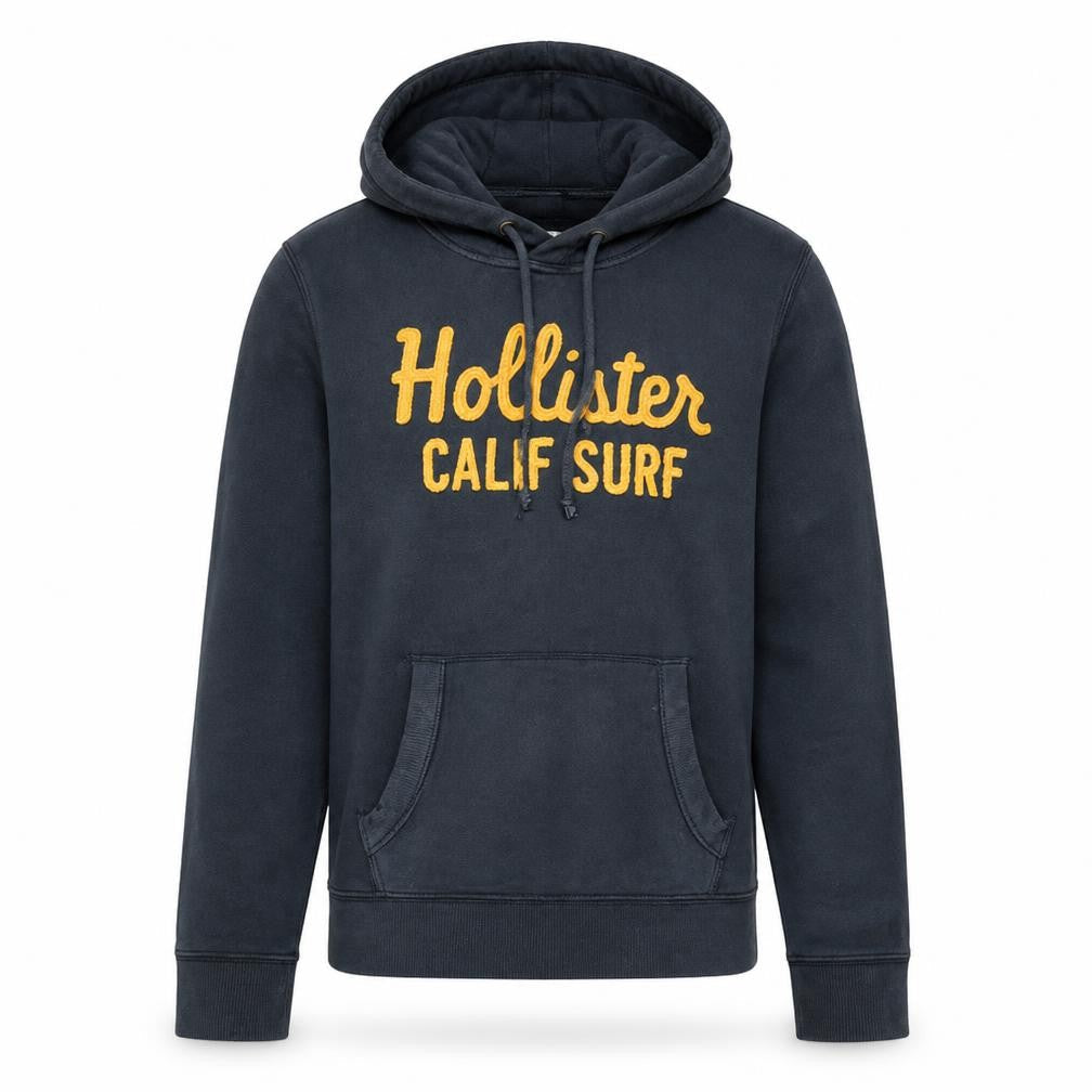 Hollister Mens Blue Pullover Hoodie L Embroidered Surf Design