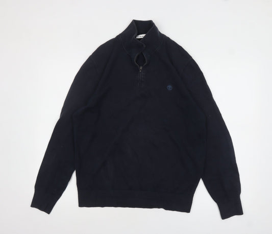 Timberland Men's Blue Cotton 1/4 Zip Jumper M Regular Fit