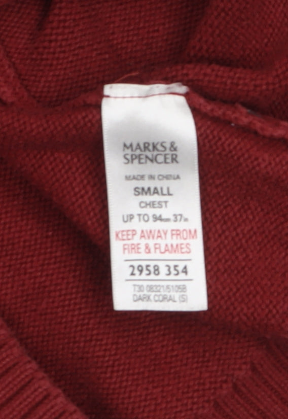 Marks and Spencer Men's Red Wool Blend Crew Neck Pullover Jumper S