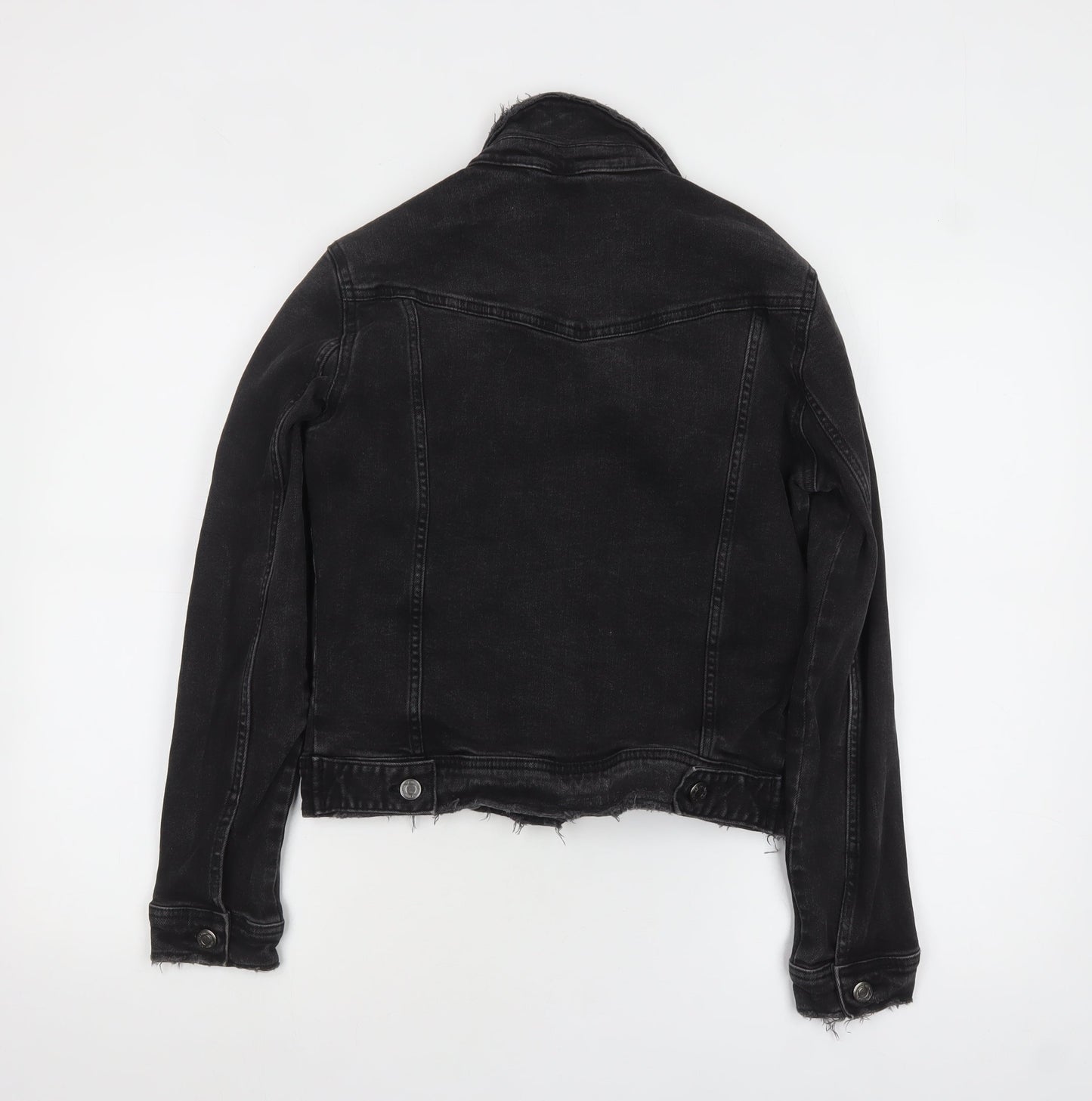 ZARA Women Black Cotton Denim Jacket Size S Classic Style