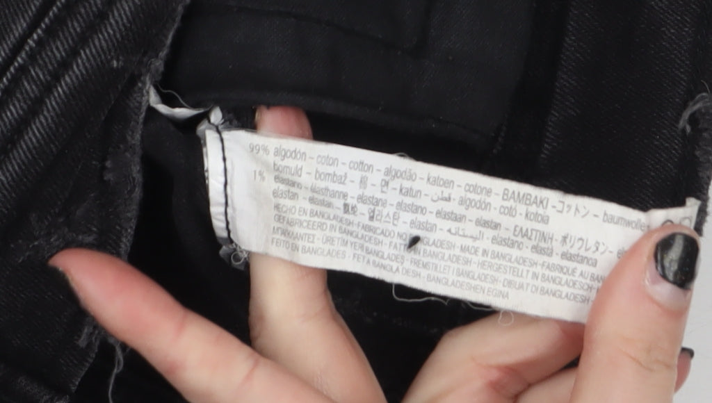 ZARA Women Black Cotton Denim Jacket Size S Classic Style