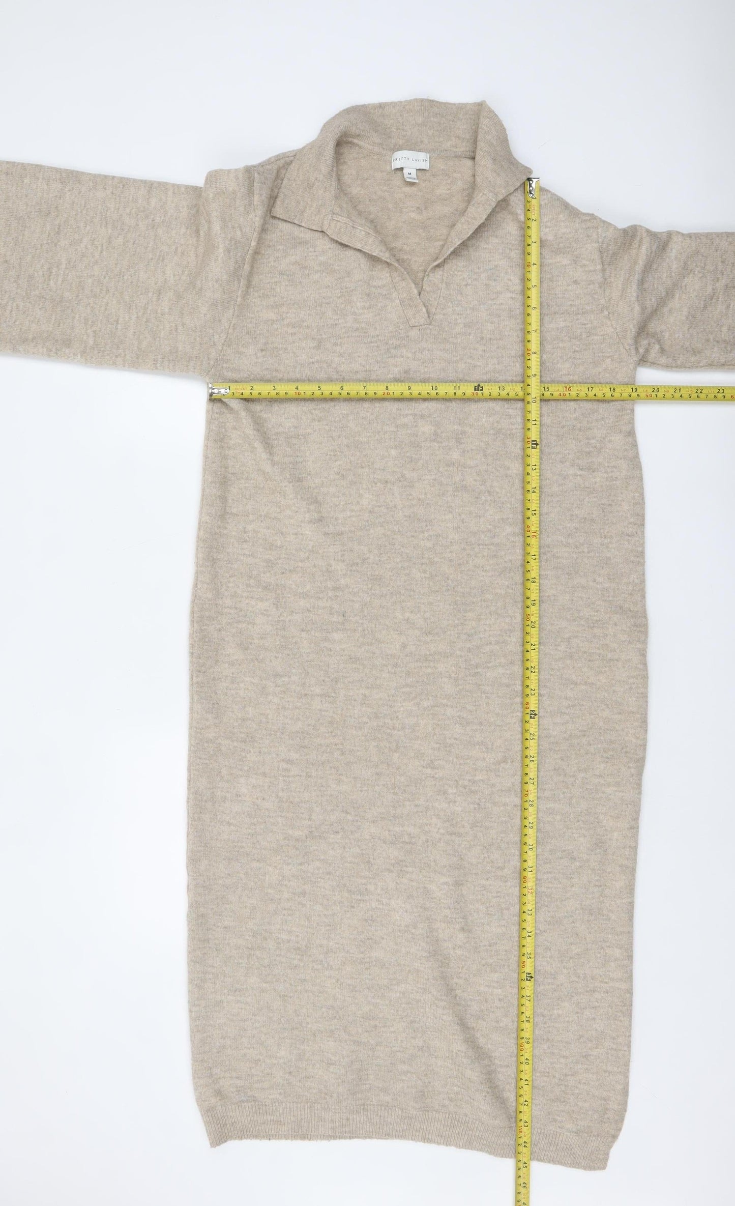 Pretty Lavish Women Beige Knit Collared Sweater Dress M