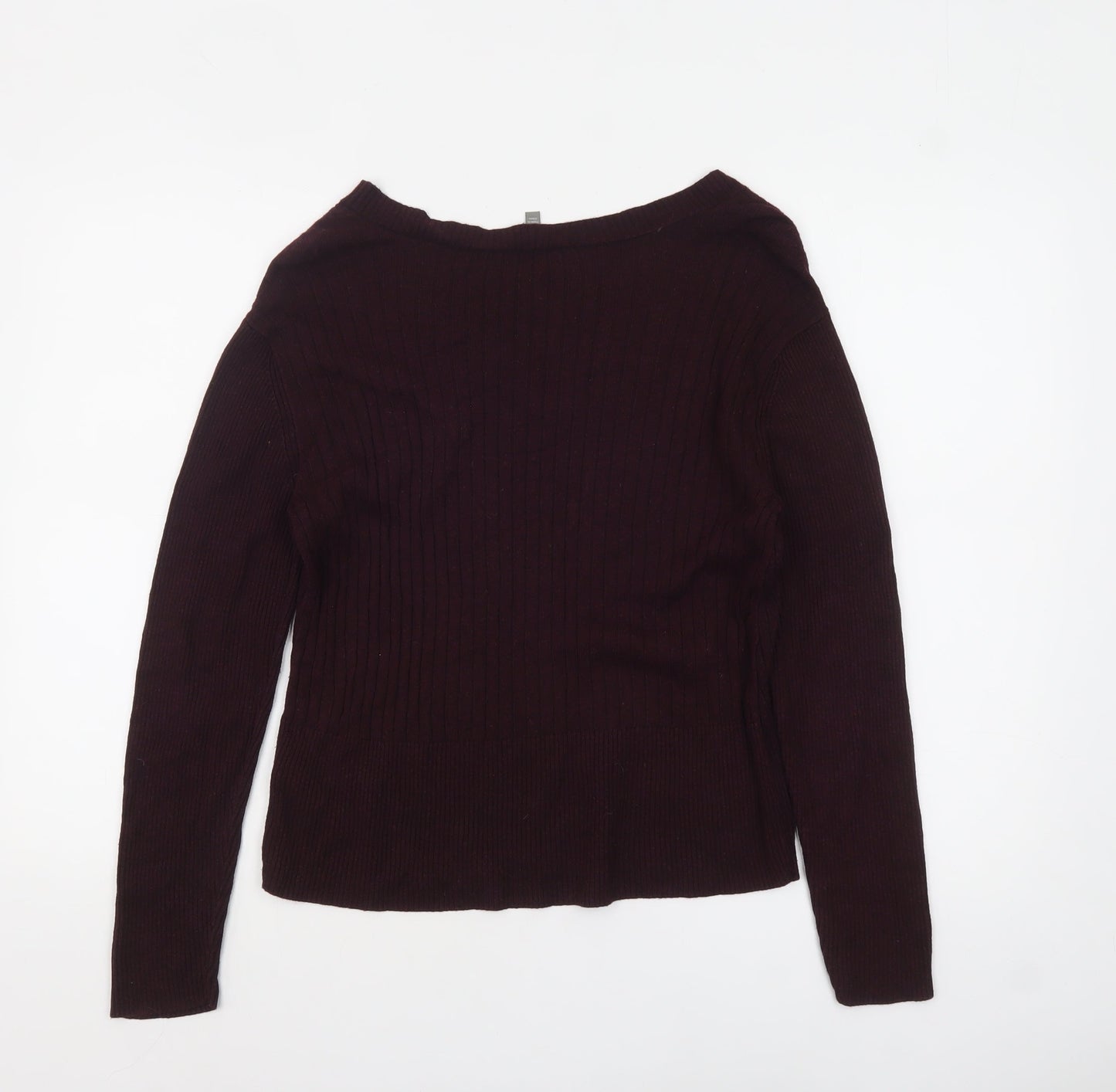 Oasis Womens Burgundy V-Neck Ribbed Knit Jumper Size L