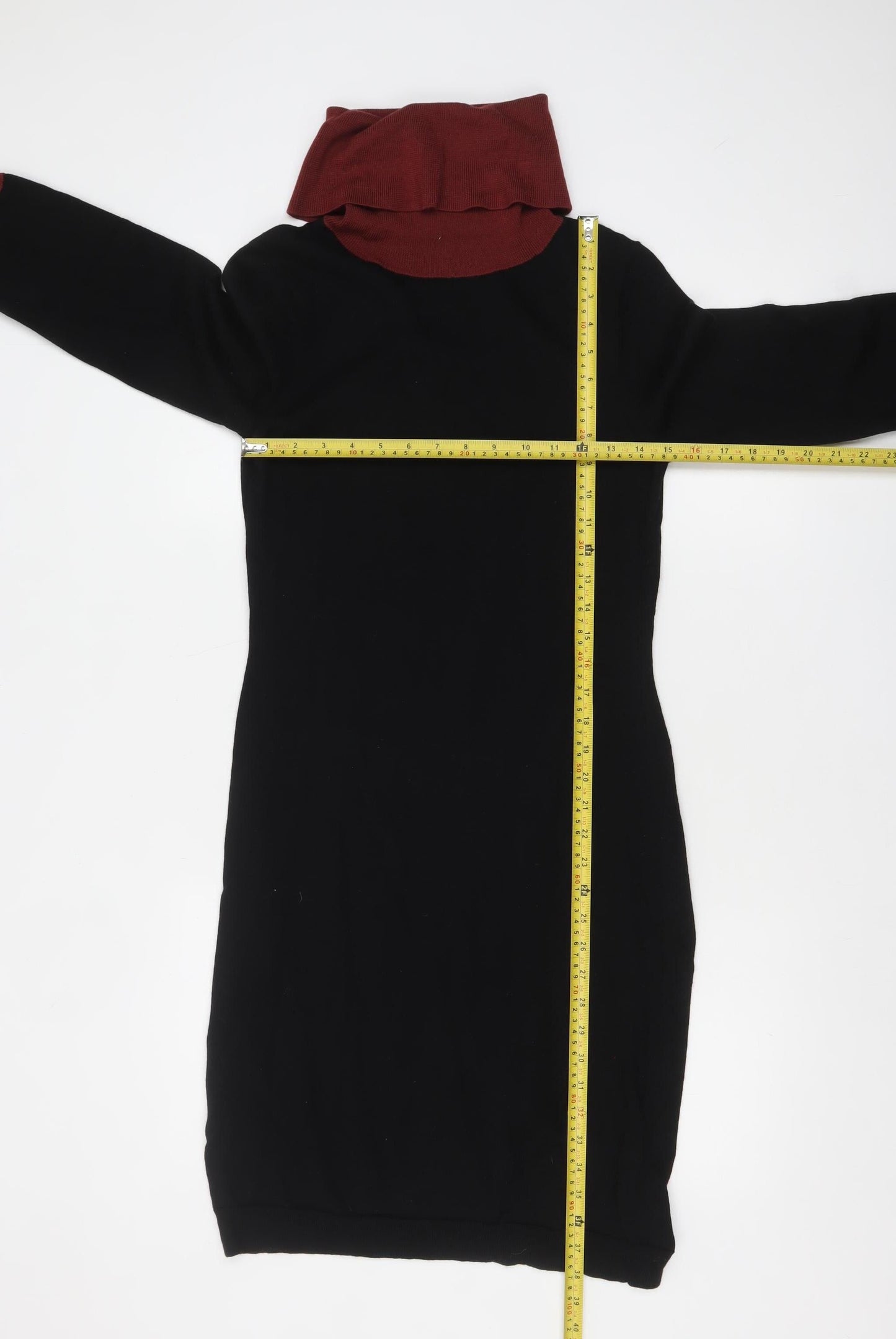 Jaeger Women Black Wool Knit Roll Neck Sweater Dress S