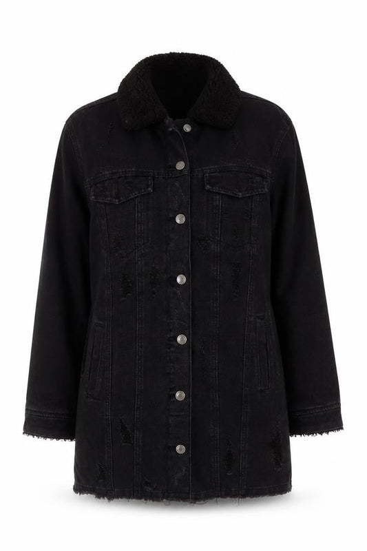 Denim Co. Women's Black Mid-Length Denim Jacket Size 10