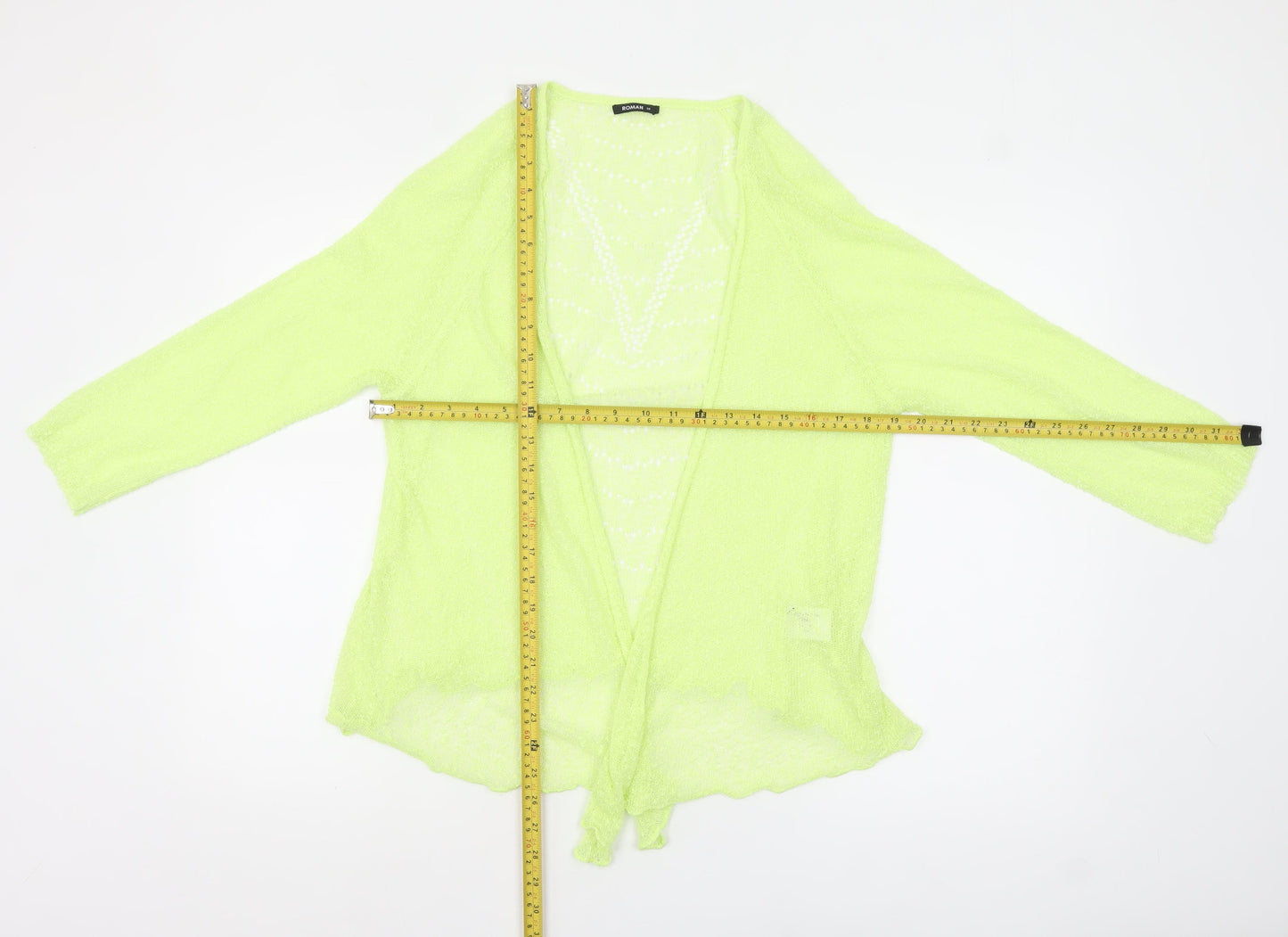 Roman Womens Yellow Open Knit Long Sleeve Cardigan Size 14
