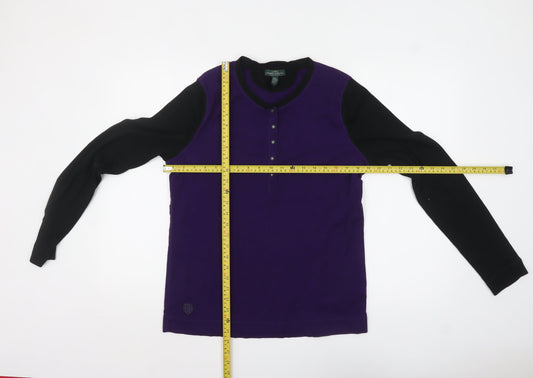 Ralph Lauren Women’s Purple Black Long Sleeve Henley Jersey Top XL