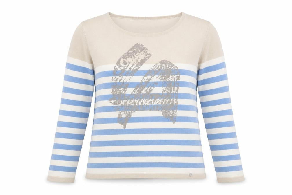 Golléhaug Collection Womens Beige Blue Striped Pullover Jumper Size 12