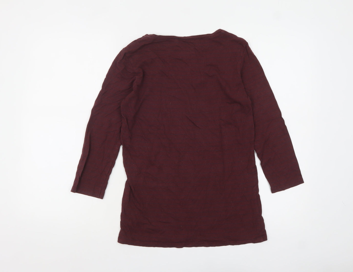 FatFace Women's Red Striped 3/4 Sleeve Basic Cotton Modal T-Shirt Size 10