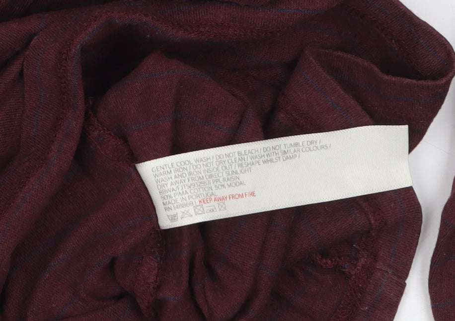 FatFace Women's Red Striped 3/4 Sleeve Basic Cotton Modal T-Shirt Size 10