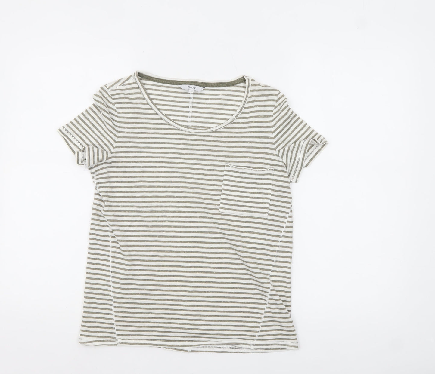 Next Women Beige Striped Cotton Blend Short Sleeve T-Shirt UK 6