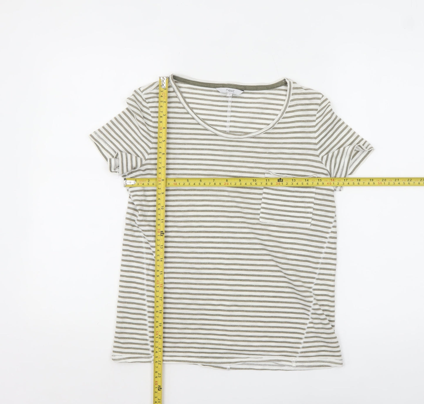 Next Women Beige Striped Cotton Blend Short Sleeve T-Shirt UK 6