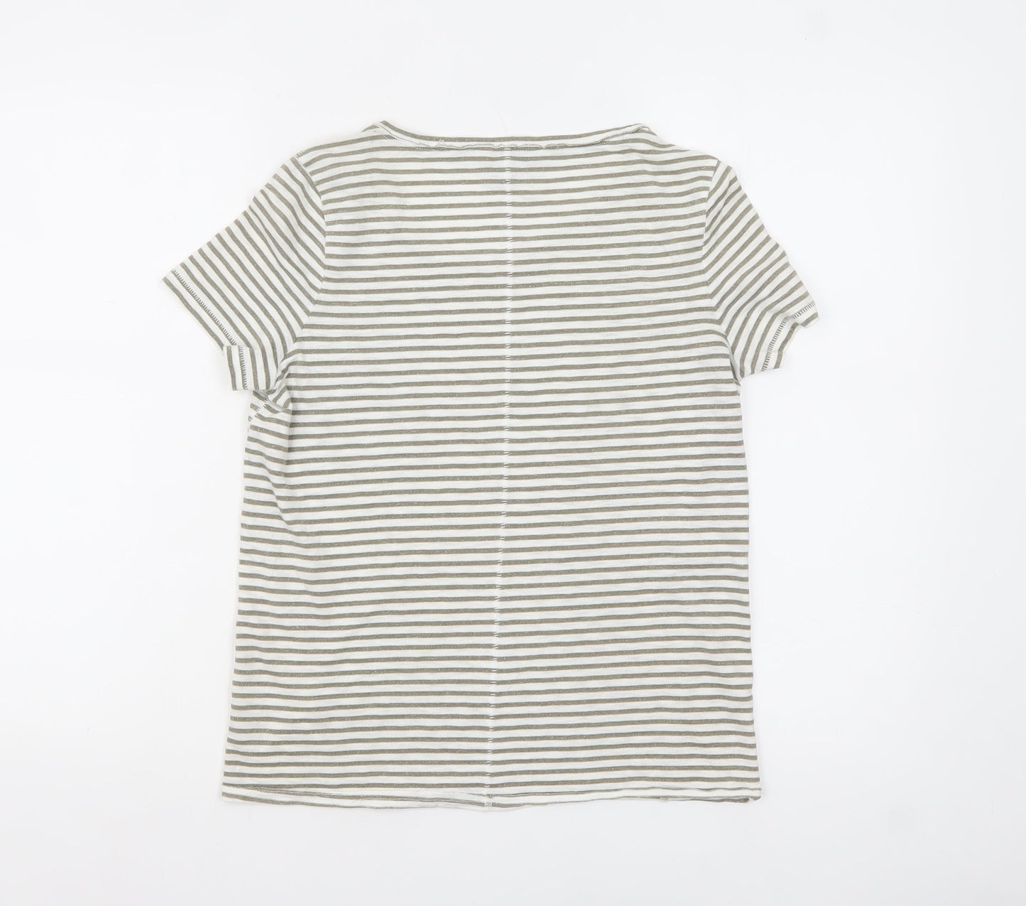 Next Women Beige Striped Cotton Blend Short Sleeve T-Shirt UK 6