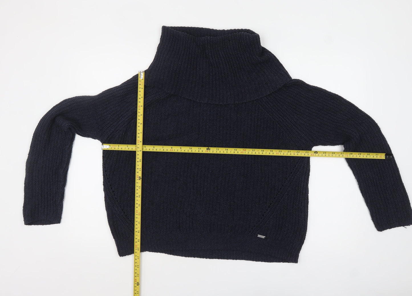 Hollister Women Blue Roll Neck Chunky-Knit Jumper L
